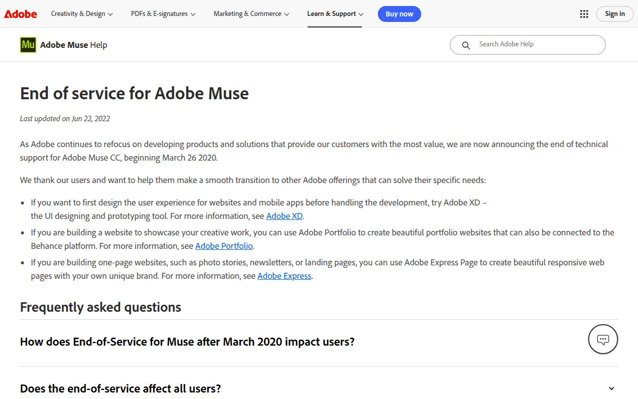 Adobe Muse Vs. AI homepage screenshot