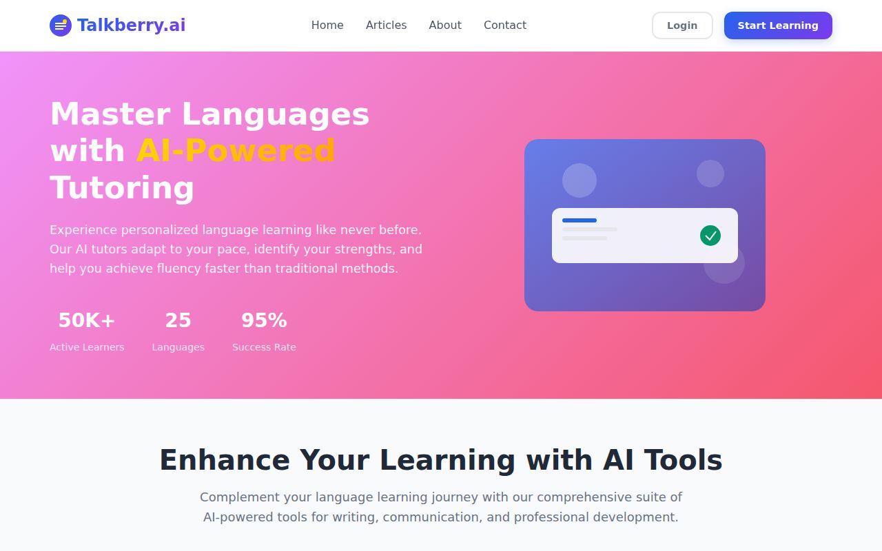 TalkBerry homepage screenshot