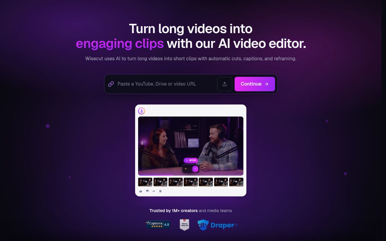 Wisecut homepage screenshot