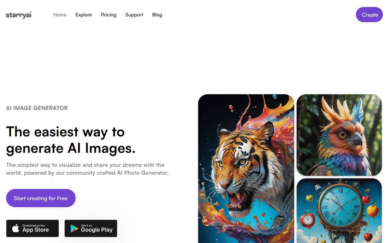StarryAI homepage screenshot