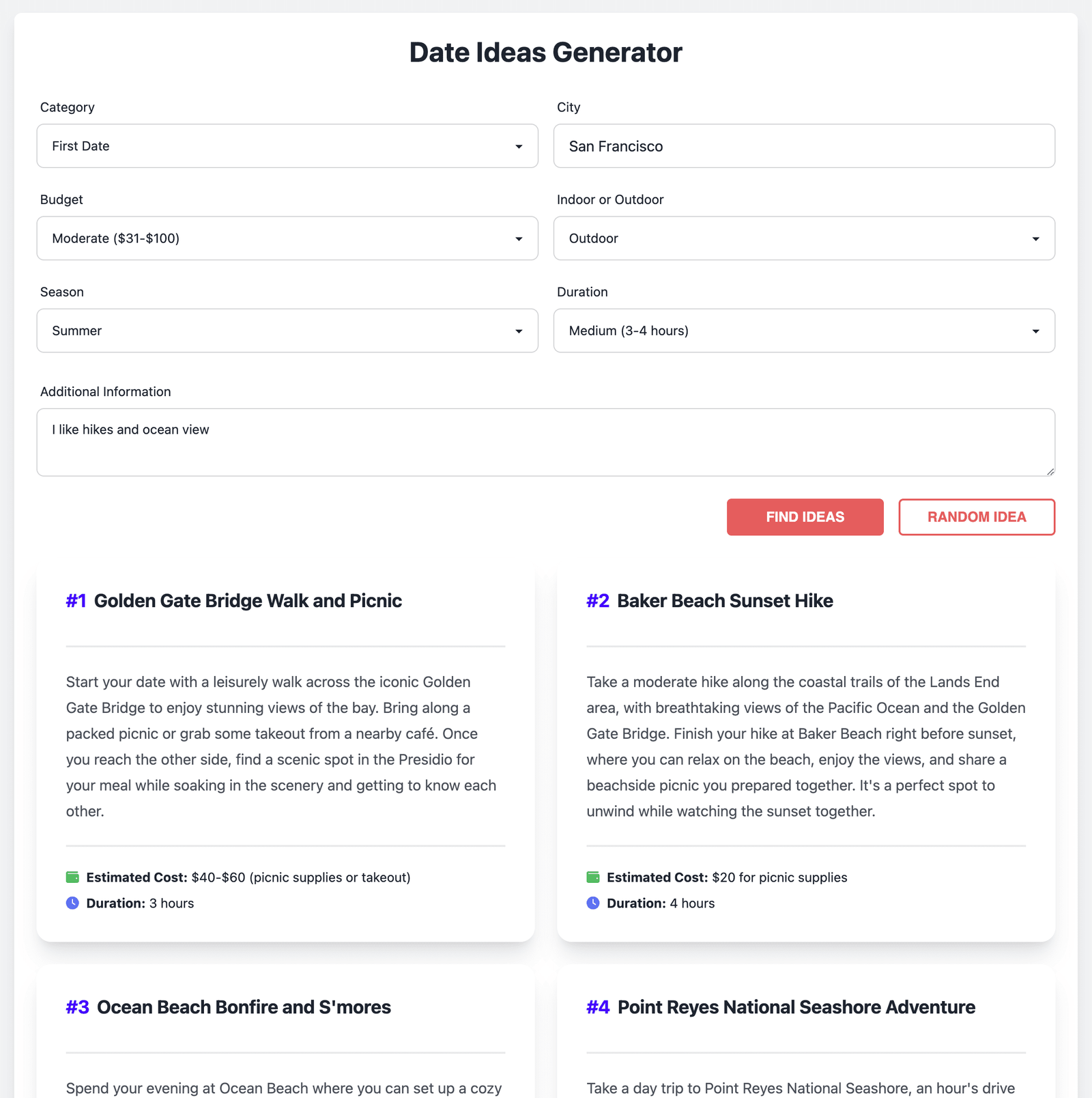 AI Date Ideas Generator screenshot